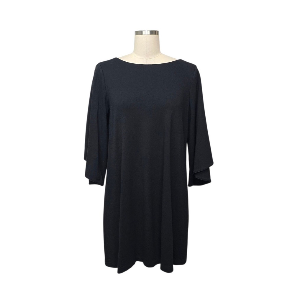 Lafayette 148 New York Black Tiered Bell Sleeve Shift Dress Size Medium Neutral